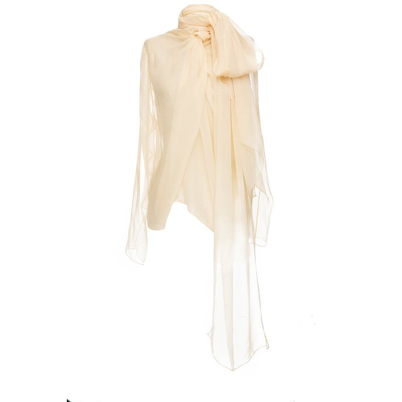 SHEER WHITE PUSSY BOW SHIRT