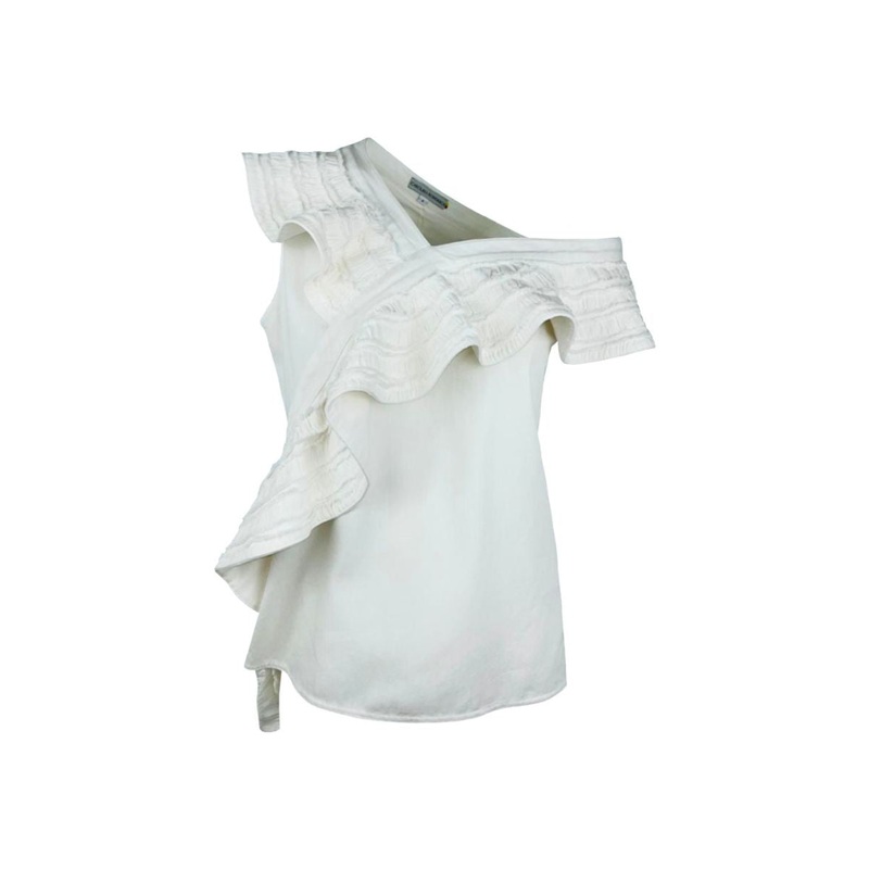 ASYMMETRIC FLAIR DENIM TOP IN IVORY
