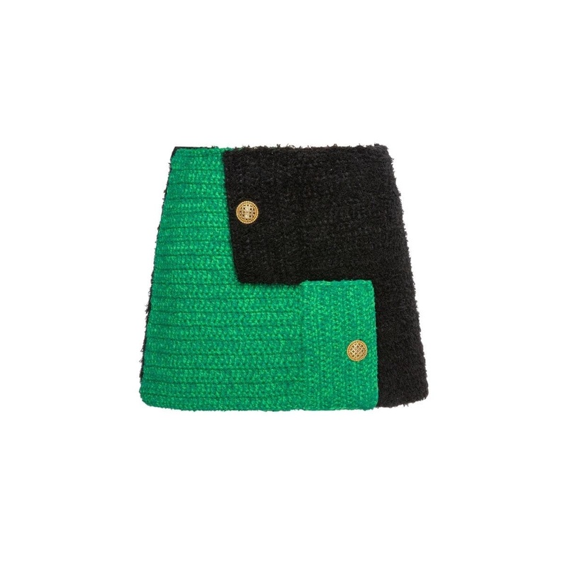 BRIJY GREEN COLOR BLOCK MINI SKIRT