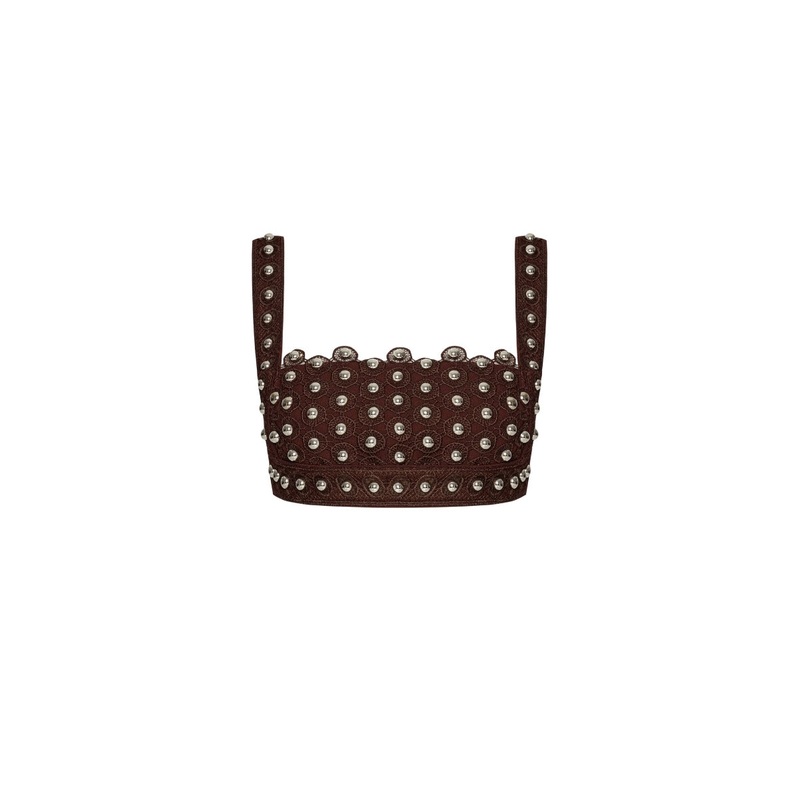 BRODERIE BACKLESS TOP IN BROWN