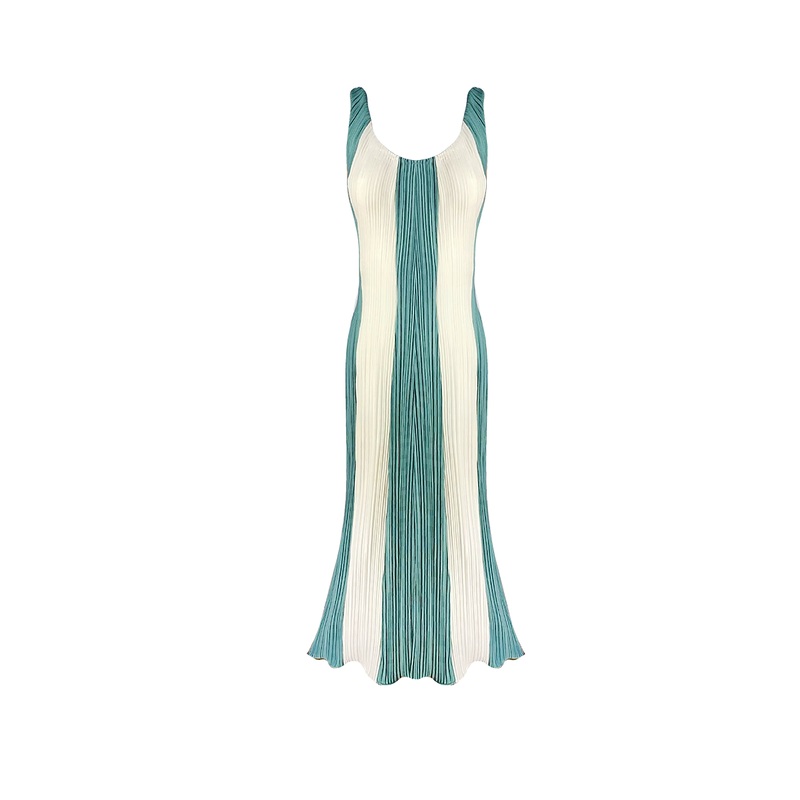 CORRIENTE OFF WHITE AND LAKE GREEN MIDI DRESS