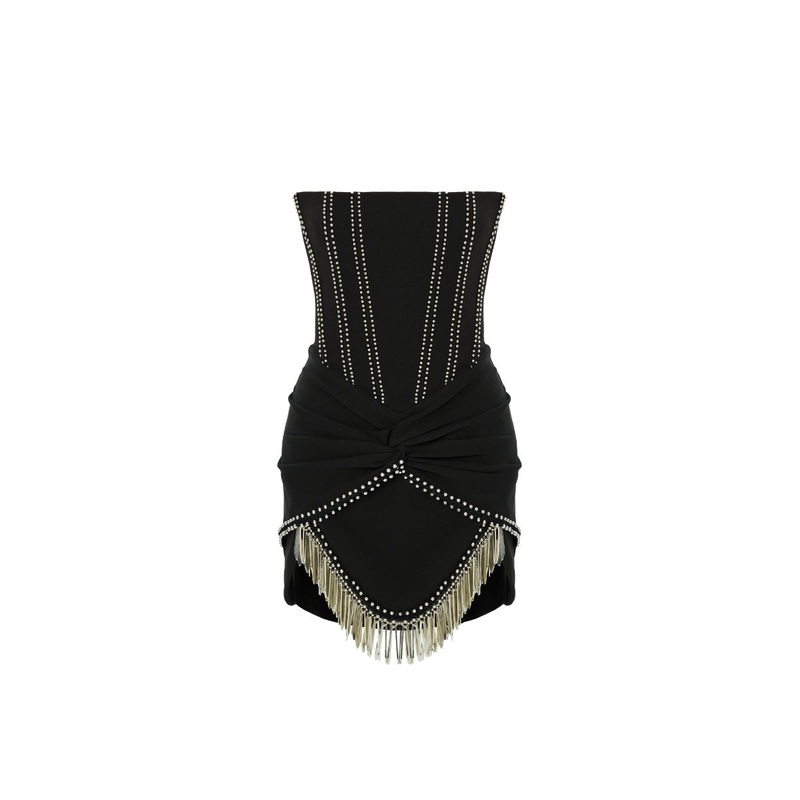 CORSET DETAILED STRAPLESS MINI DRESS IN BLACK