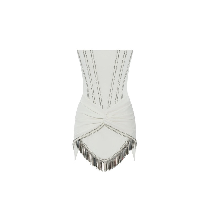 CORSET DETAILED STRAPLESS MINI DRESS IN OFF-WHITE
