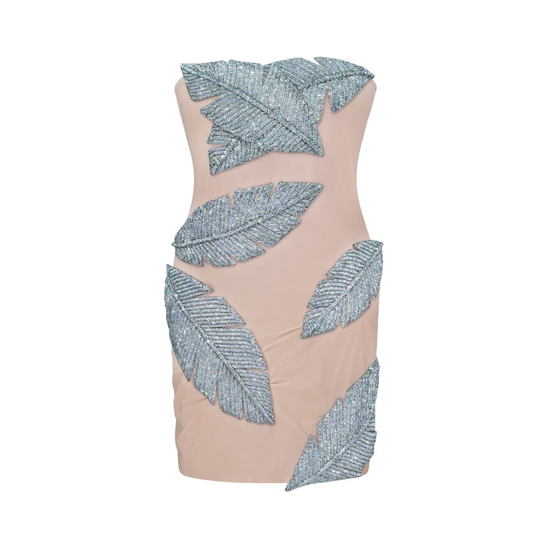 GUSTAVIA HANDMADE CRTYSTAL LEAF MINI DRESS