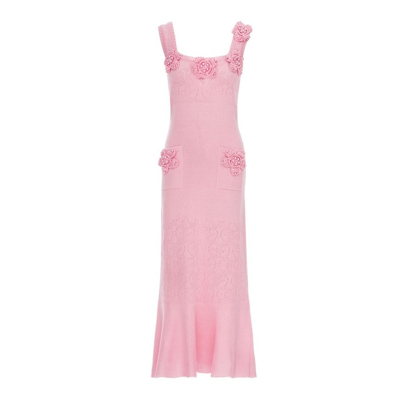 ROSE VANILLA KNIT DRESS WITH HANDMADE KNIT DETAILS