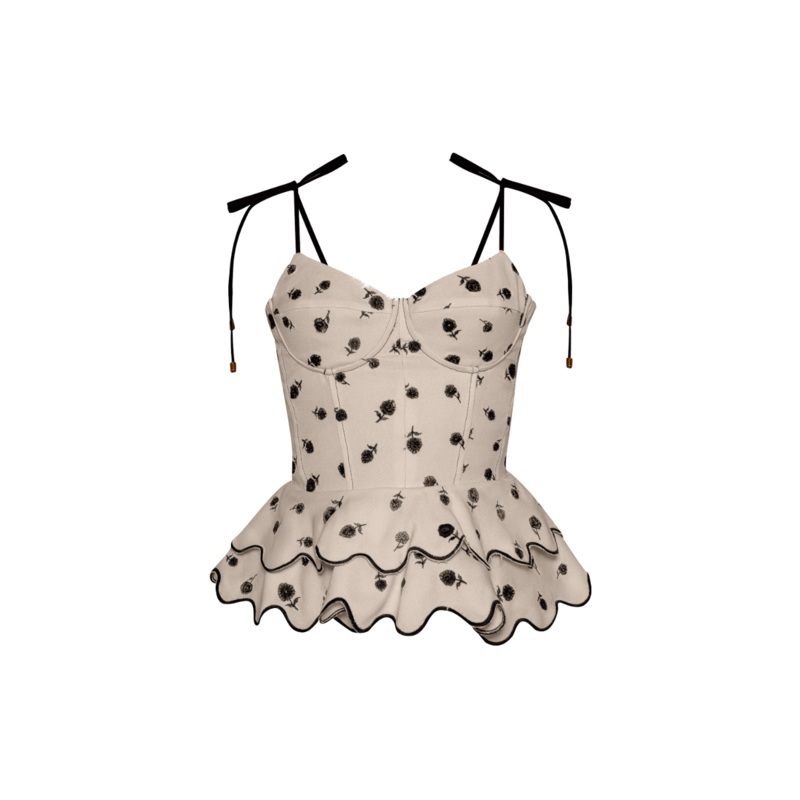 ROSITA PEPLUM TOP IN IVORY AND BLACK