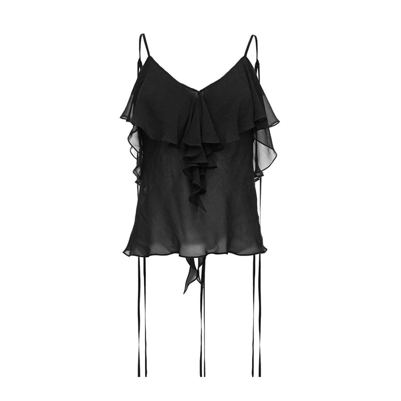 BLACK RUFFLE CHIFFON TOP