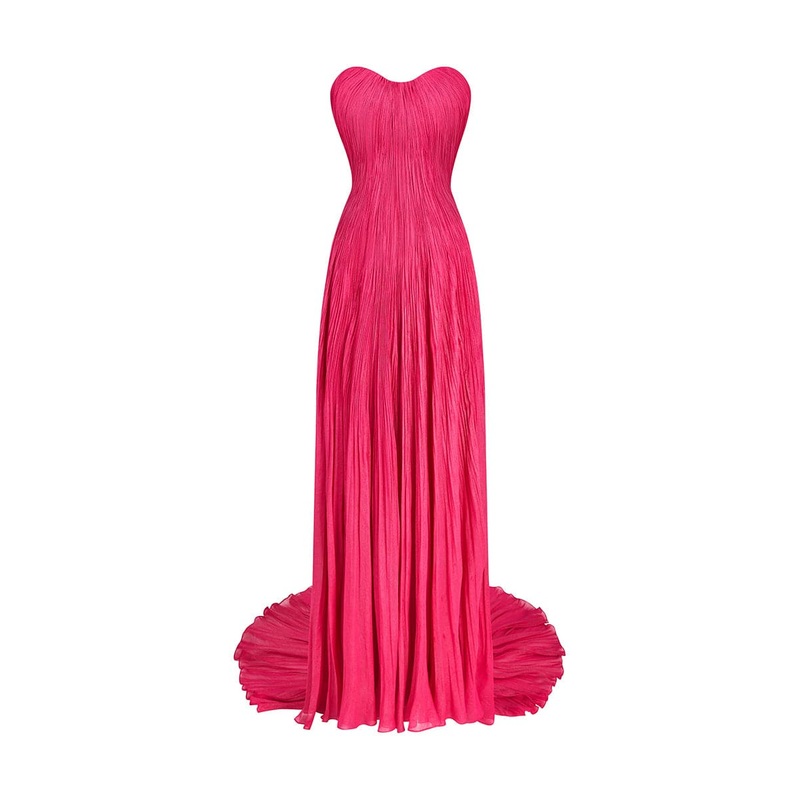 CAMELLIA PINK OFF-SHOULDER PLEATED GOWN