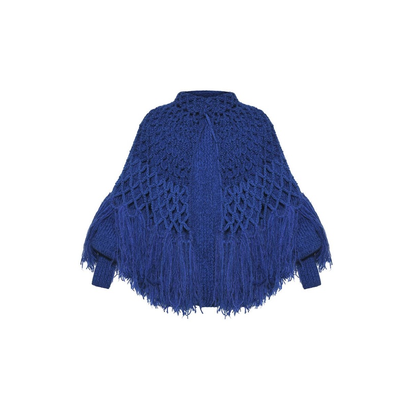 FRINGED PONCHO-STYLE CARDIGAN