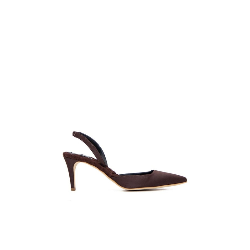 GABRIELLA BROWN SATIN SLINGBACK HEELS