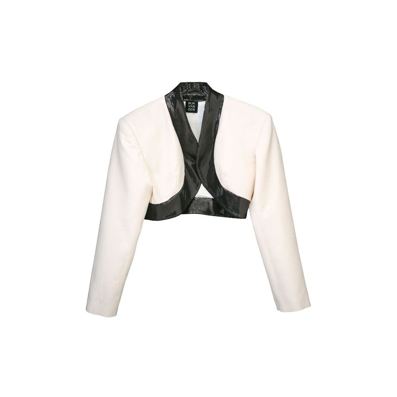 MILKY BOLERO WITH BLACK SEQUIN DETAILS