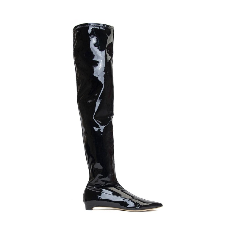 NICOLETTA BLACK PATENT-EFFECT BOOTS