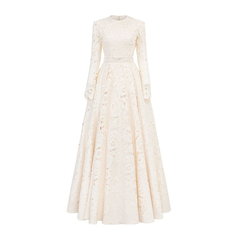 ROUND NECKLINE SEMI-CIRCULAR GOWN WITH REMOVABLE BELT