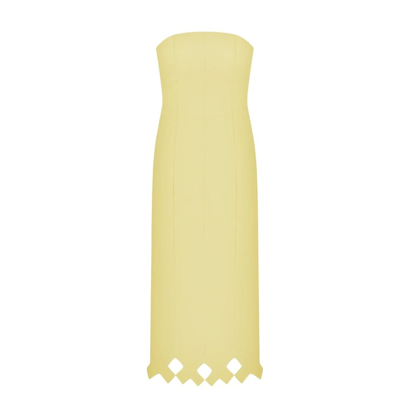 TYMPAN LEMON STRAPLESS MIDI DRESS