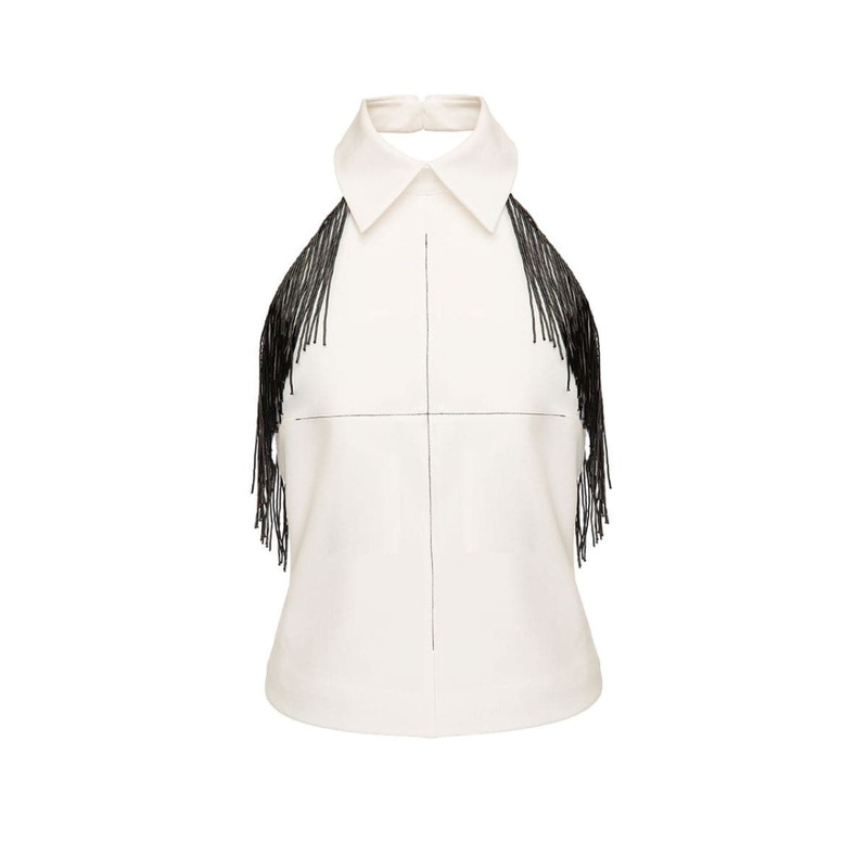 WHITE TOP WITH BEADED FRINGE
