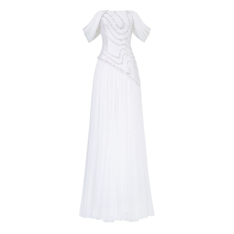 X 21SIX HELENA TAFFETA PLEATED GOWN