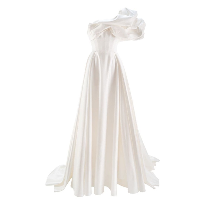 X MONETRE ASYMMETRICAL FLOUNCE FULL SKIRT GOWN