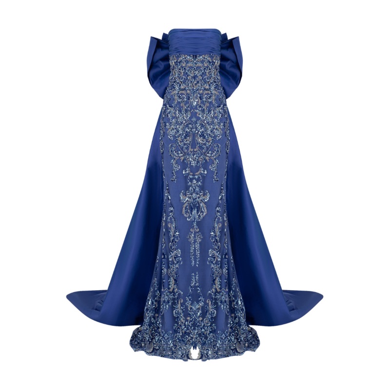 BELLAMY BIJOU BLUE STRAPLESS EMBROIDERY GOWN
