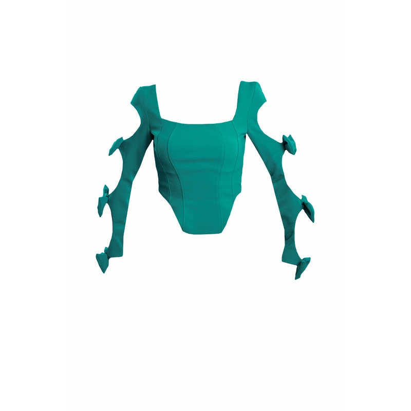 BOW GREEN BLOUSE