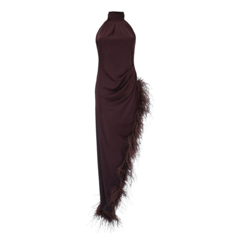BROWN MIDI DRESS WITH BOA