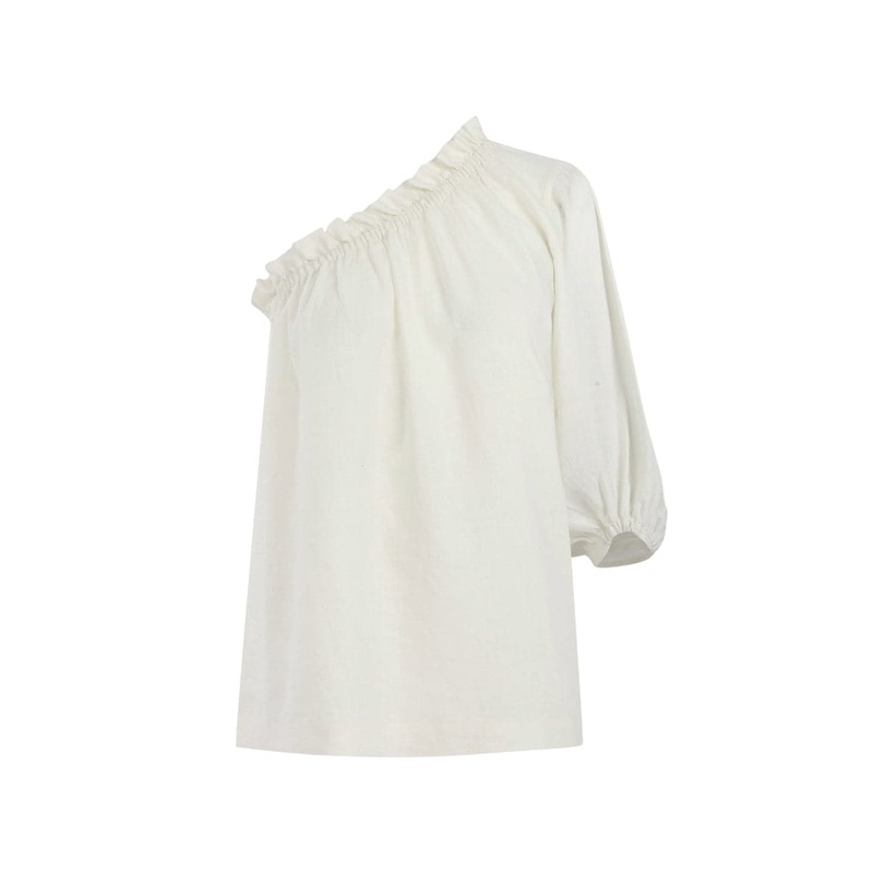 CAPRI WHITE LINEN ONE SLEEVE TOP