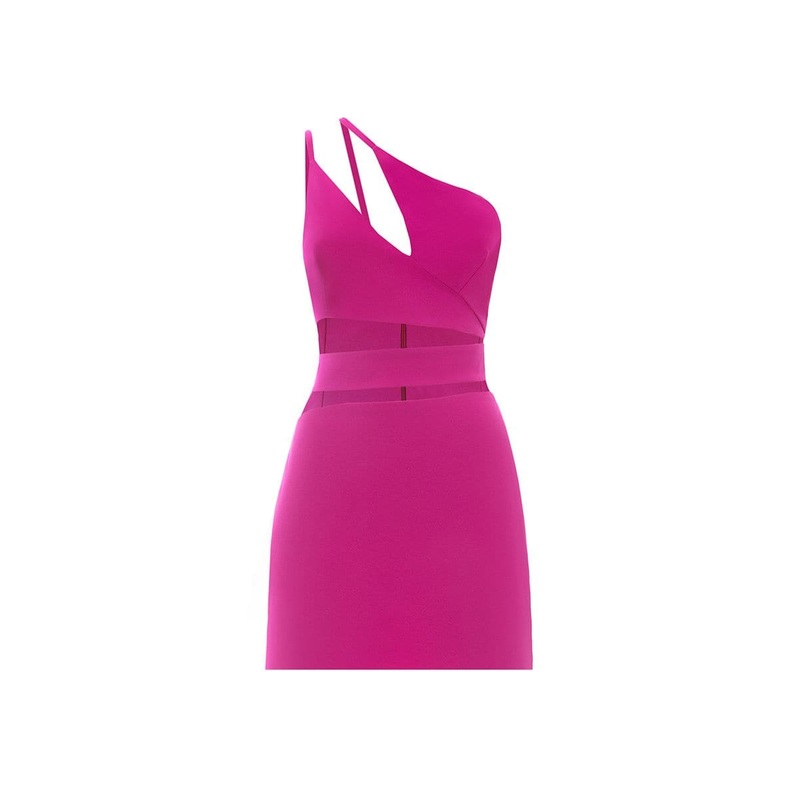 FUCHSIA ASYMMETRIC CUT-OUT MINI DRESS
