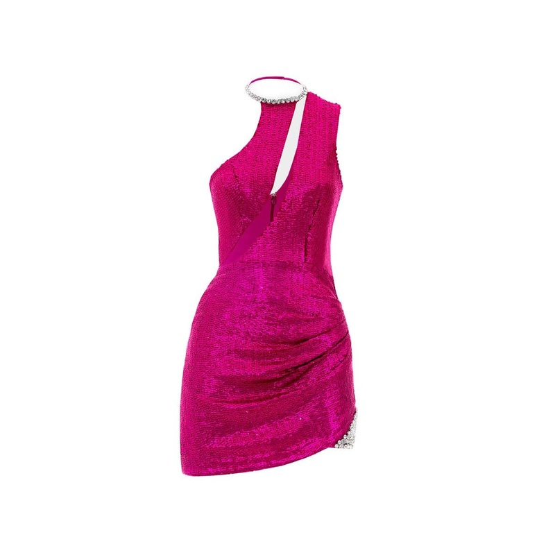 FUCHSIA SEQUINNED MINI DRESS