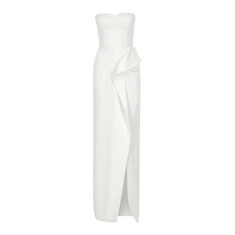 GIA IVORY STRAPLESS DRAPED GOWN