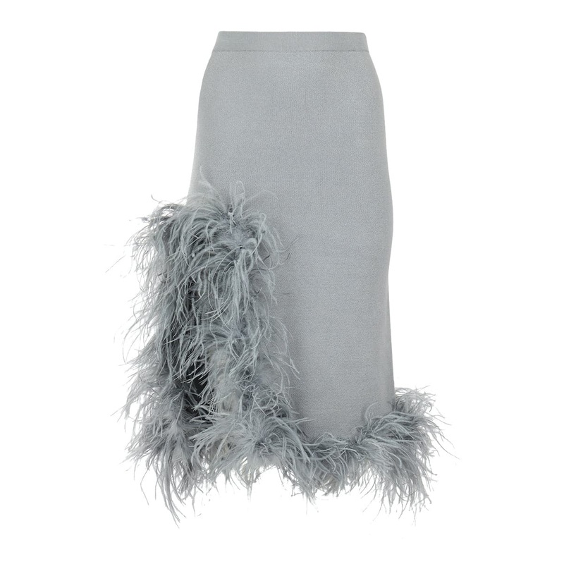 GREY CASHMERE KNIT SKIRT WITH FEATHERS