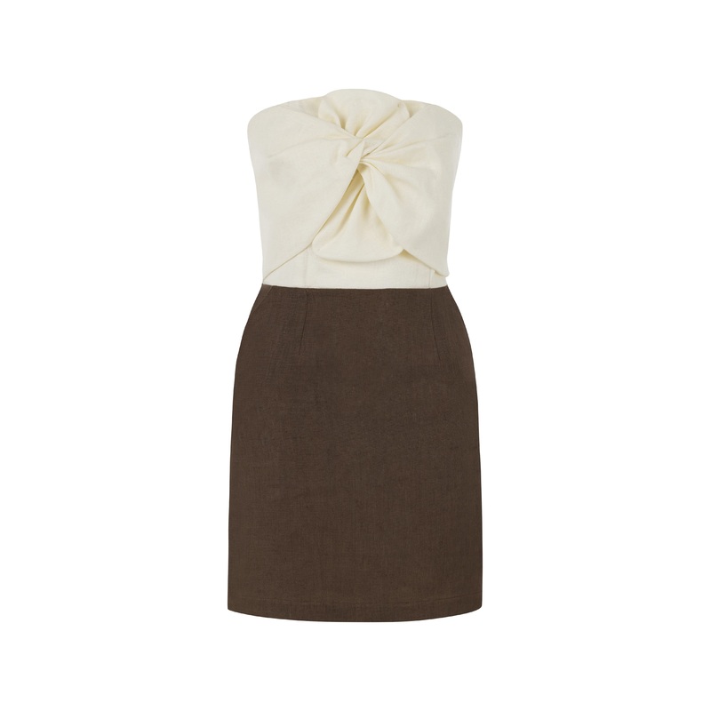 HAZEL TWO-TONE LINEN TWIST MINI DRESS