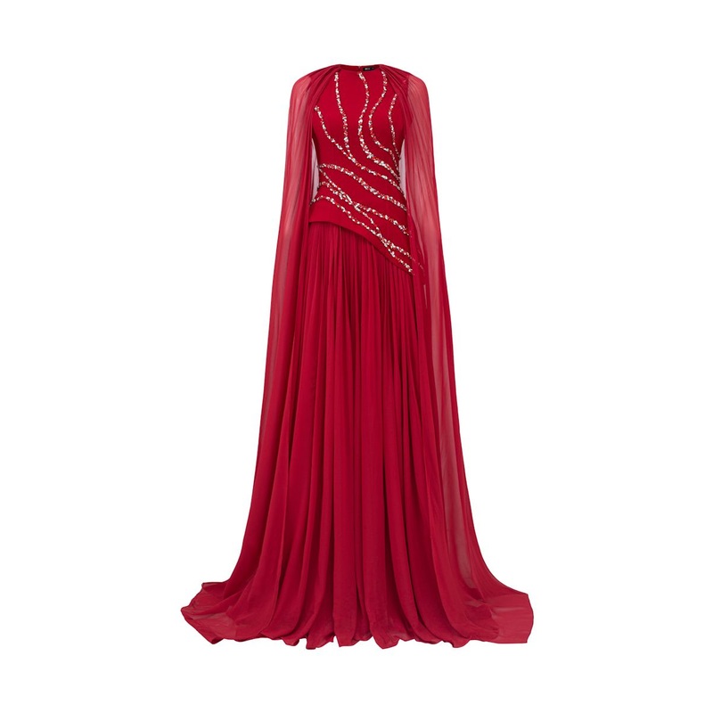 KERENZA CREPE MIXED CHIFFON PLEATED GOWN