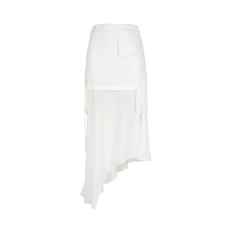 LYNA WHITE ASYMMETRIC MIDI SKIRT