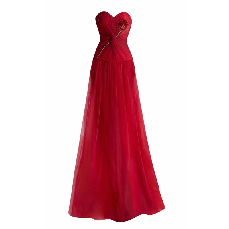 ALENA RED A-LINE SWEETHEART NECK MESH GOWN