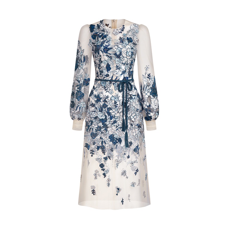 ALGA MULTICOLOR FLOWER EMBROIDERED MIDI DRESS