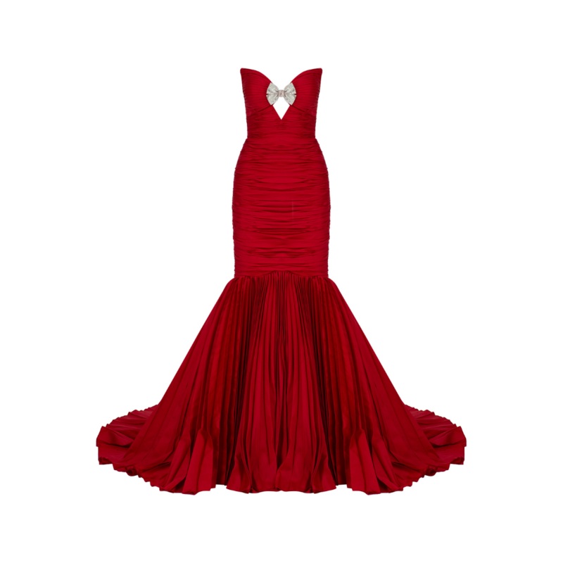 ALYCE RED METALLIC BOW GOWN