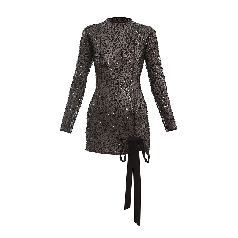 BLACK FLOWER EMBROIDERED MINI DRESS