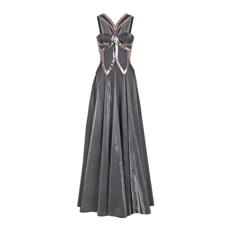 BLACK LUREX-TULLE GODET GOWN