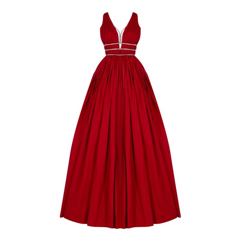 BLISS RED BEADED STRAPS GOWN
