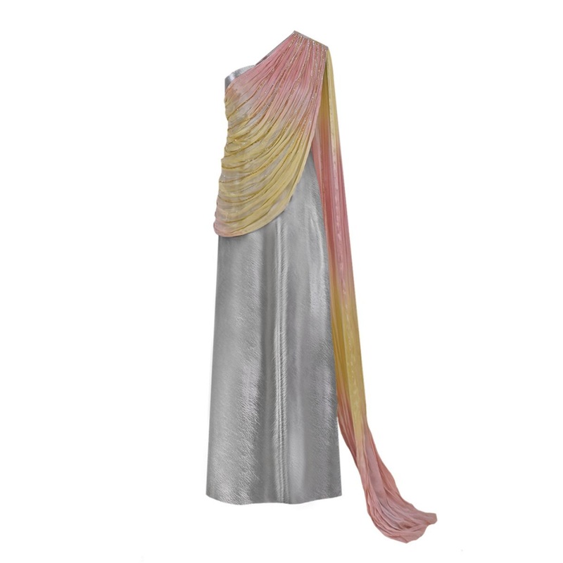 DRAPED CHIFFON SEQUIN GOWN