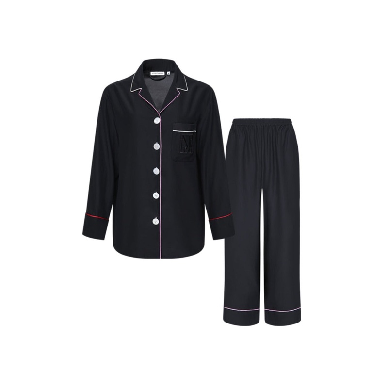 GLOSS OF WATER HYDRASILK LONG PAJAMAS SET IN BLACK
