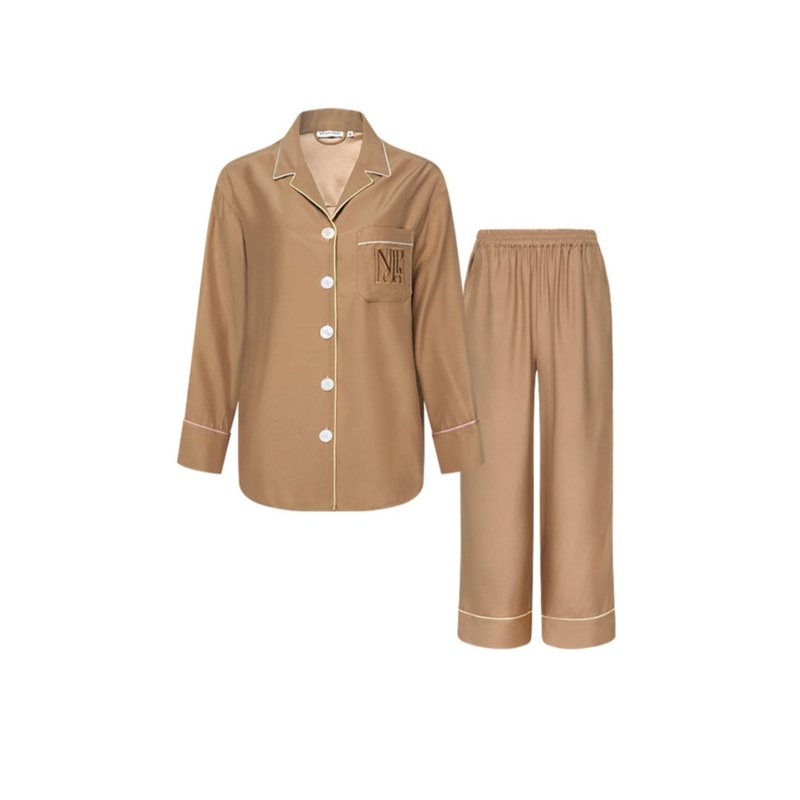 GLOSS OF WATER HYDRASILK LONG PAJAMAS SET IN BROWN