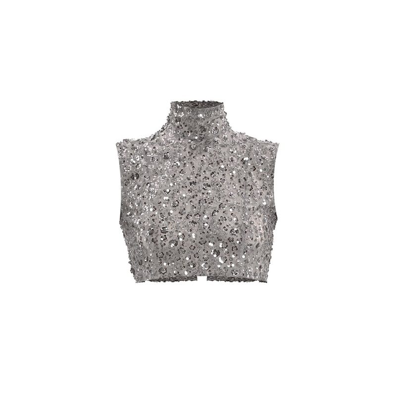GRAY FLOWER EMBROIDERED TOP