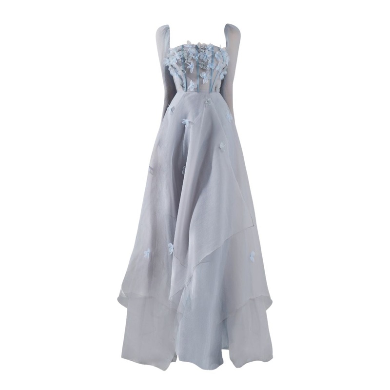 HAYLEY GRAY ORGANZA FLARED MAXI DRESS