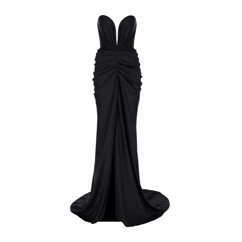 HOLA BLACK PLUNGING SATIN GOWN
