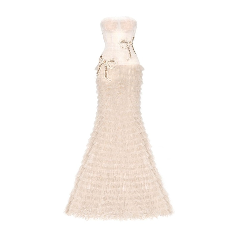 IVORY BOW TIE BEADED GOWN