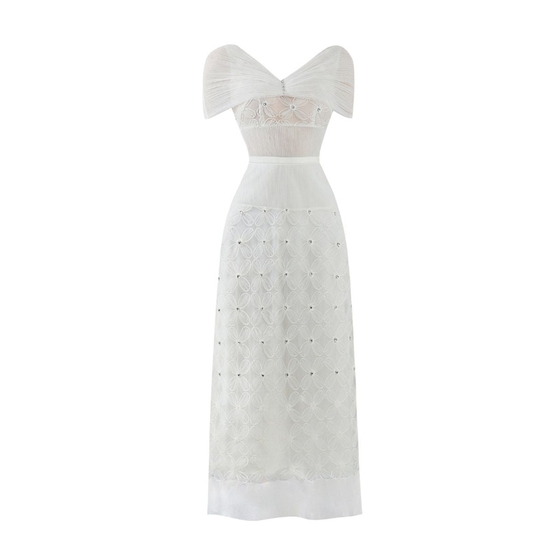 KENNA WHITE CAPE SLEEVED ORGANZA MIDI DRESS