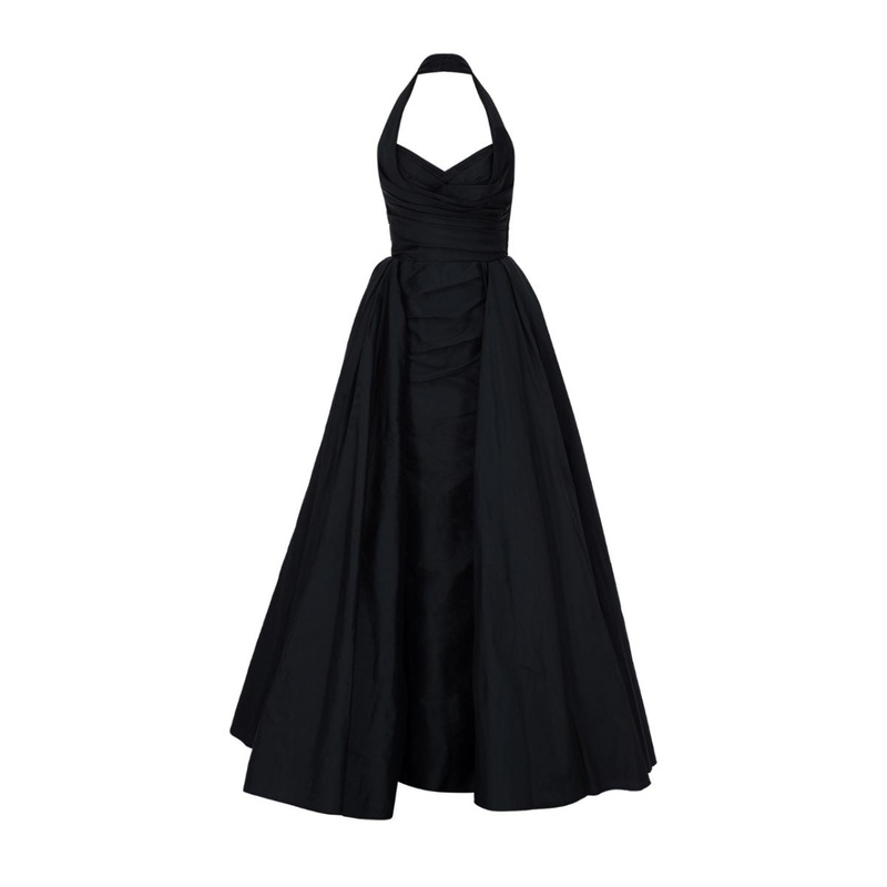 MABLE BLACK HALTER OVERSKIRT GOWN