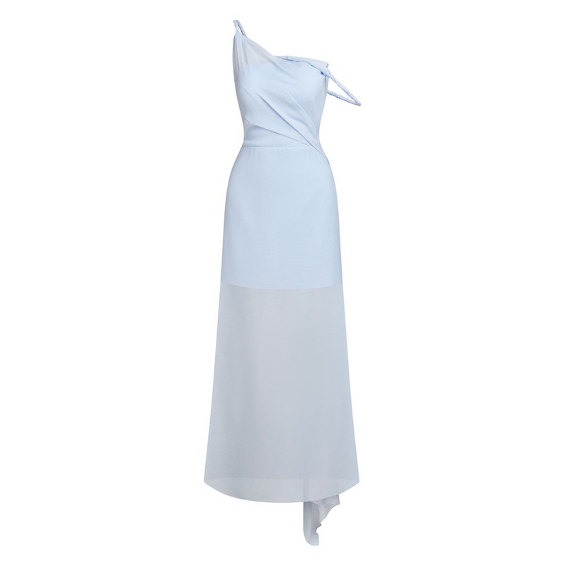 MARINA LIGHT BLUE ASYMMETRIC CHIFFON MIDI DRESS