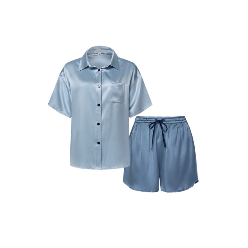 MEMORIES OF NICE MEDITERRANEAN MIST BLUE SILK SHORT SET