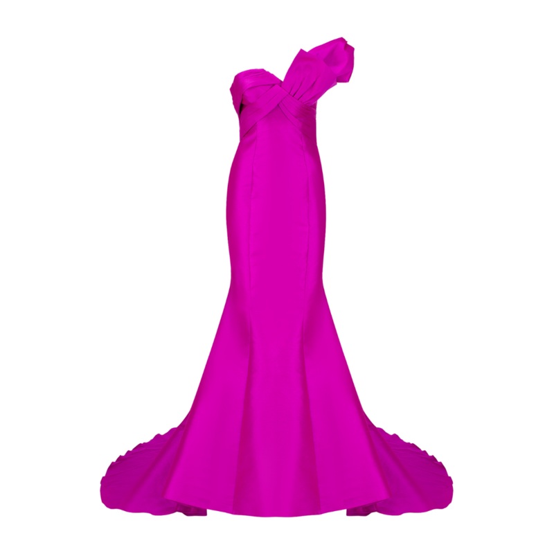 MOON FUCHSIA BOW ACCENT MERMAID GOWN